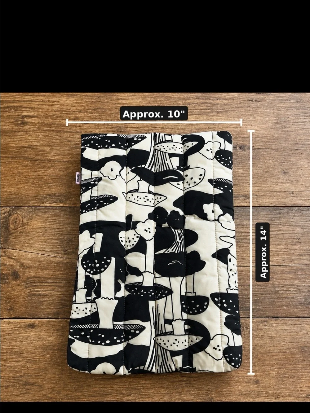 BAGGU Puffy Laptop Sleeve Black White Mushroom Print 14” Cottagecore